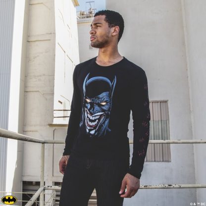 Batman & Joker Bats Mash-Up Black Long Sleeve Tee - Image 2