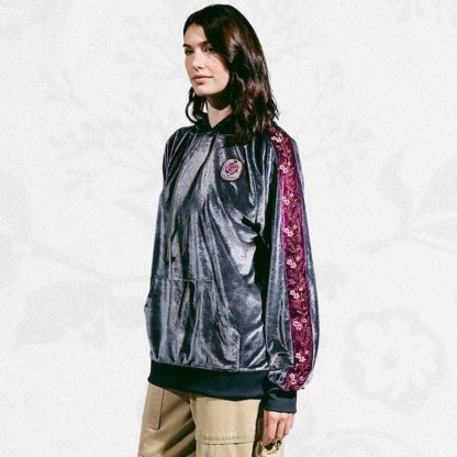Rose Velour Gray Hoodie - Image 2